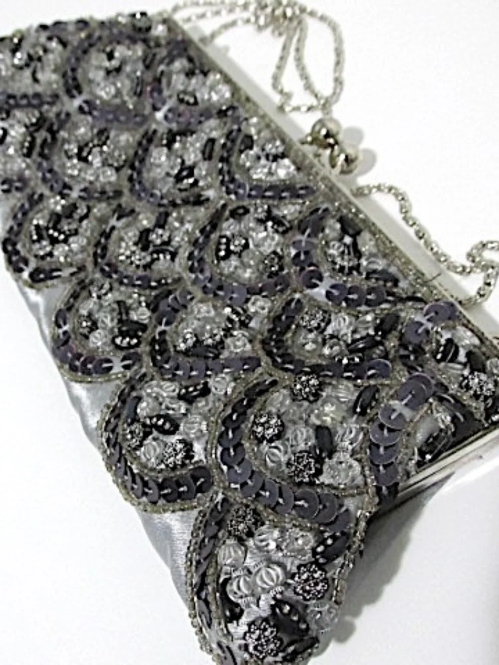 Silver & Grey Sequined Evening Shoulder Bag - Picture 1 of 8